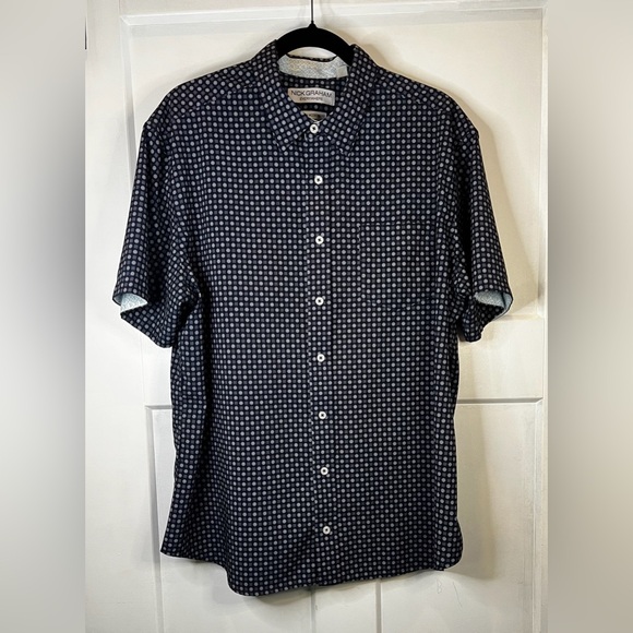 Nick Graham Men's Dark Blue Geometric Button Down Shirt - Picture 1 of 8